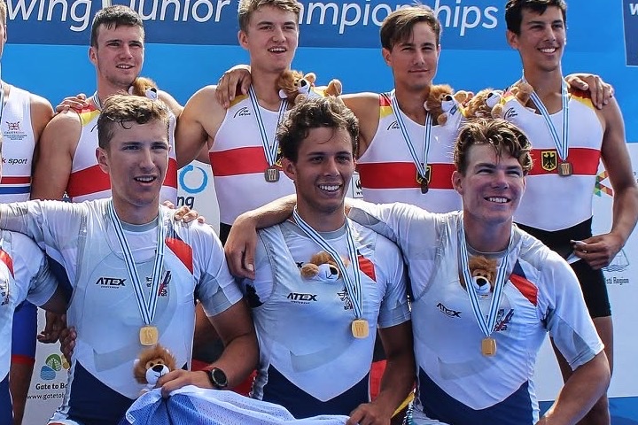 Radim Hladík with the Czech quad, gold medallists at the 2018 Junior World Championships